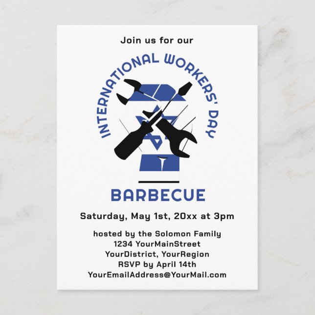 International Workers ISRAEL LABOR DAY Barbecue  Invitation Postcard (Front)