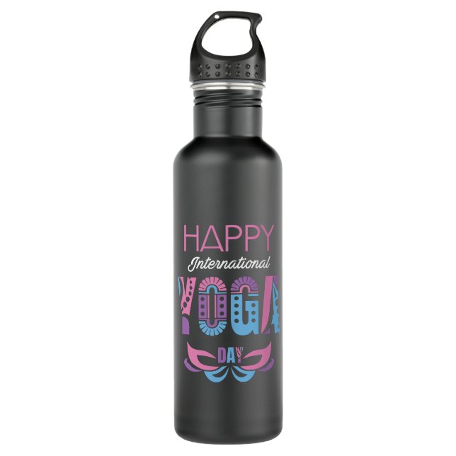 International Yoga Day Stainless Steel Water Bottle (Front)