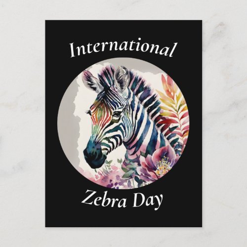 International Zebra Day Watercolor Art Postcard