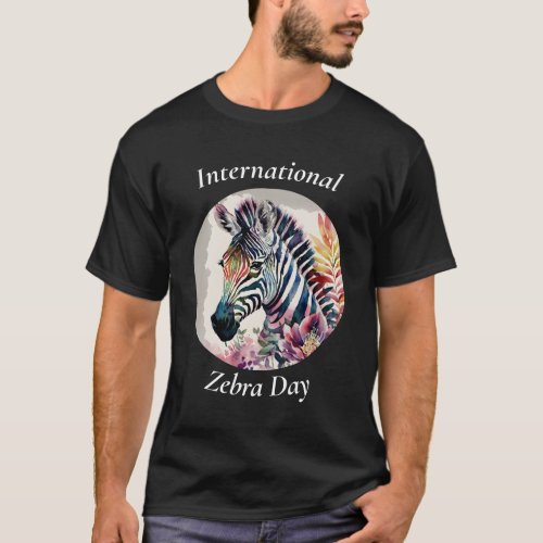 International Zebra Day Watercolor Art T_Shirt