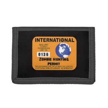 International Zombie Hunting Permit Walking Funny Trifold Wallet by Sturgils at Zazzle