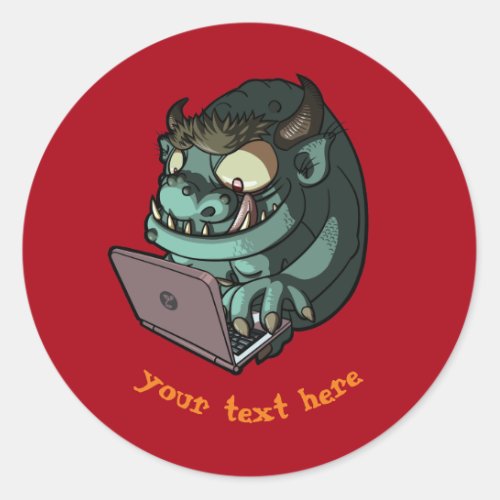 Internet Troll On Laptop Trolling The Web Cartoon Classic Round Sticker