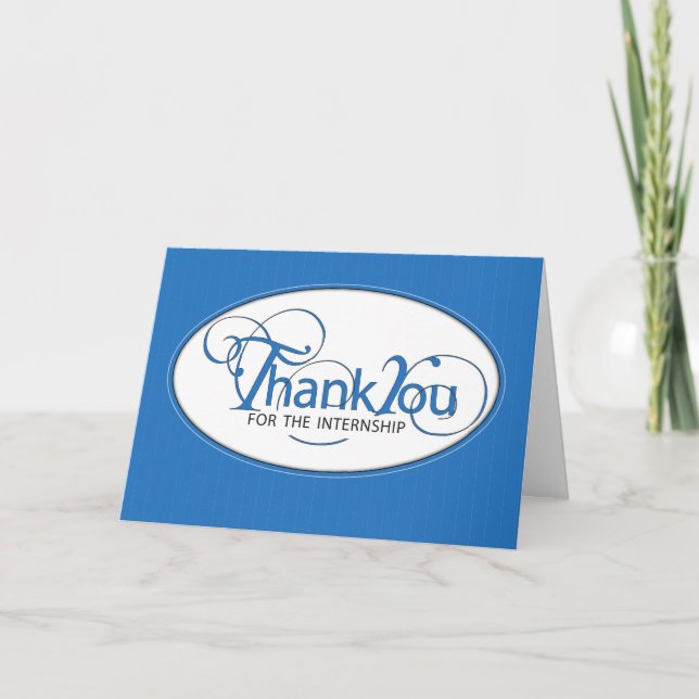 Internship Thank You, Elegant Blue Script You Card (Front)