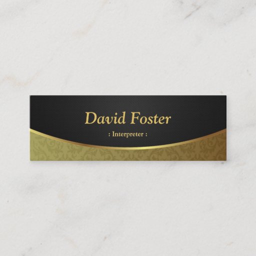 Customizable Interpreter - Black Gold Damask Mini Business Card