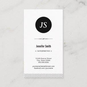 Interpreter - Clean Black White Business Card
