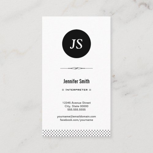 Interpreter - Clean Black White Business Cards
