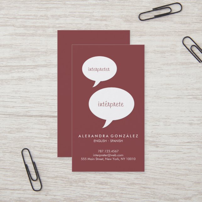 Interpreter Custom Color Speech Bubble Business Card (Front/Back In Situ)