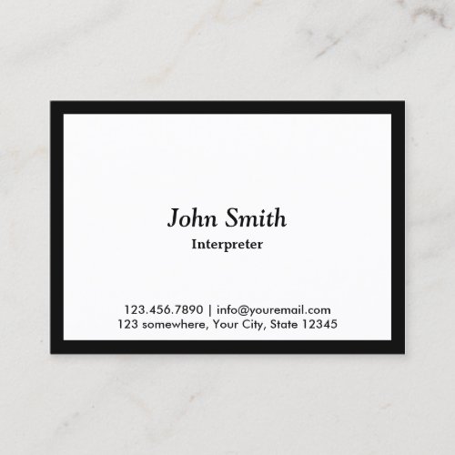 Interpreter Elegant Black Border Business Card