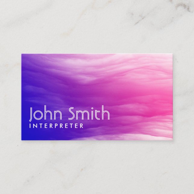 Interpreter Elegant Purple Clouds Business Card (Front)