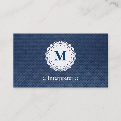 Interpreter _ Lace Monogram Blue Pattern Business Card