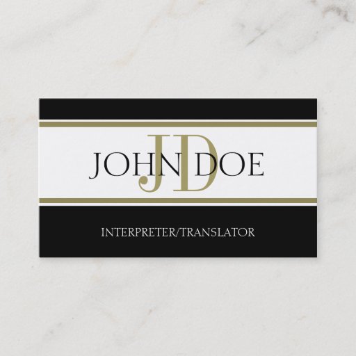 Customizable Interpreter/Translator Gold Stripe W/W Business Card Template
