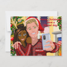 Interracial Couple Christmas Greeting Card