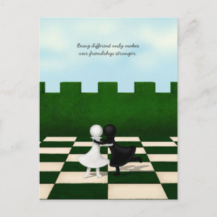 Interracial Friendship Cute Pawns Hug Personalized Postcard