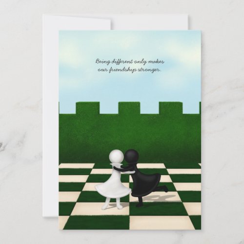 Interracial Friendship Cute Pawns Hug Personalized Thank You Card