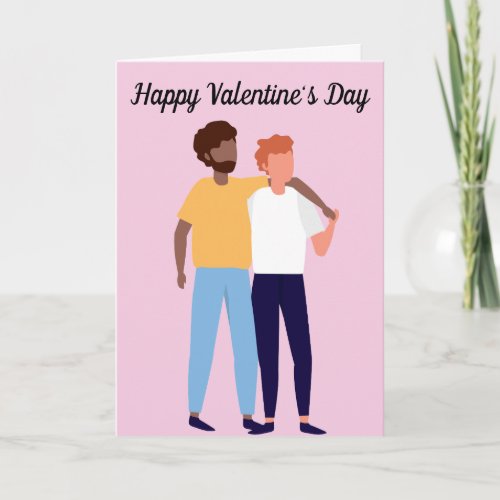 Interracial Gay Couple Valentines Day Two Men Love Card