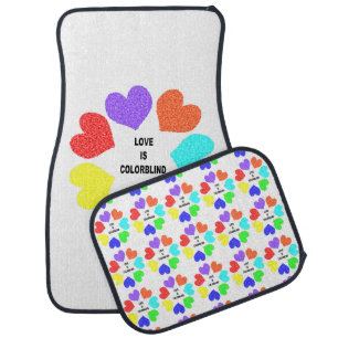 Interracial Love Rainbow Hearts Car Mat Set