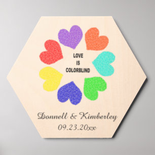 Interracial Love Rainbow Hearts Custom Wedding Wood Photo Tile