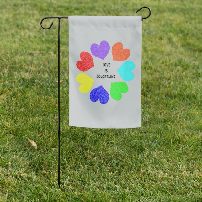 Interracial Love Rainbow Hearts Garden Flag (In SItu)