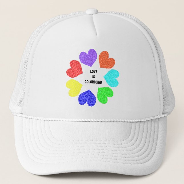 Interracial Love Rainbow Hearts Hat (Front)