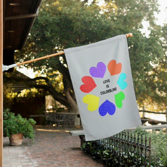 Interracial Love Rainbow Hearts House Flag (In SItu)