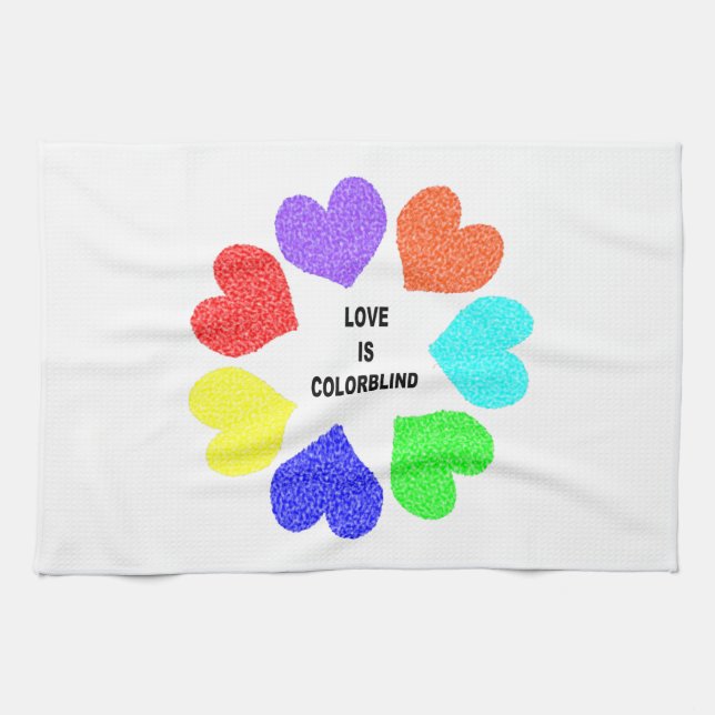 Interracial Love Rainbow Hearts Kitchen Towel (Horizontal)
