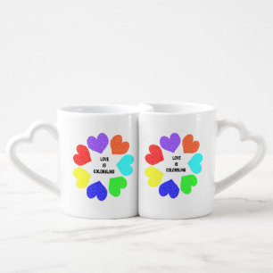 Interracial Love Rainbow Hearts Lovers Mugs