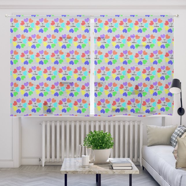 Interracial Love Rainbow Hearts Patterned Sheer Curtains (Living Room)