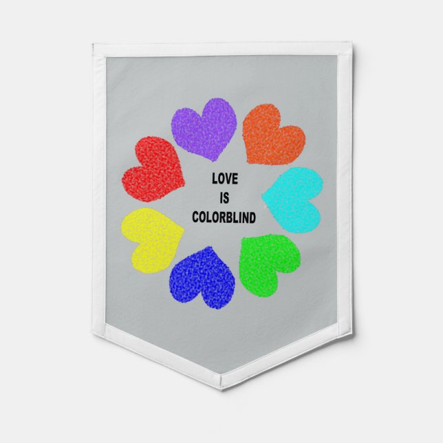 Interracial Love Rainbow Hearts Pennant (Front)