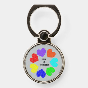 Interracial Love Rainbow Hearts Phone Ring Stand
