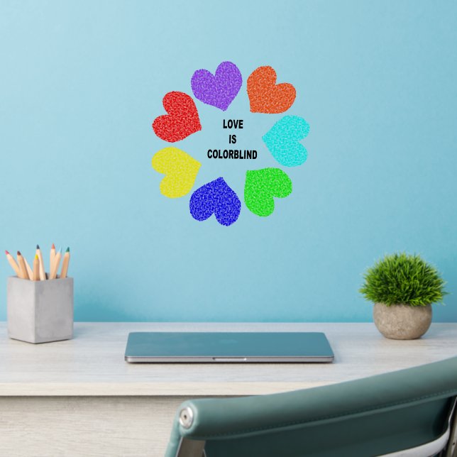 Interracial Love Rainbow Hearts Shaped Wall Decal (Home Office 2)