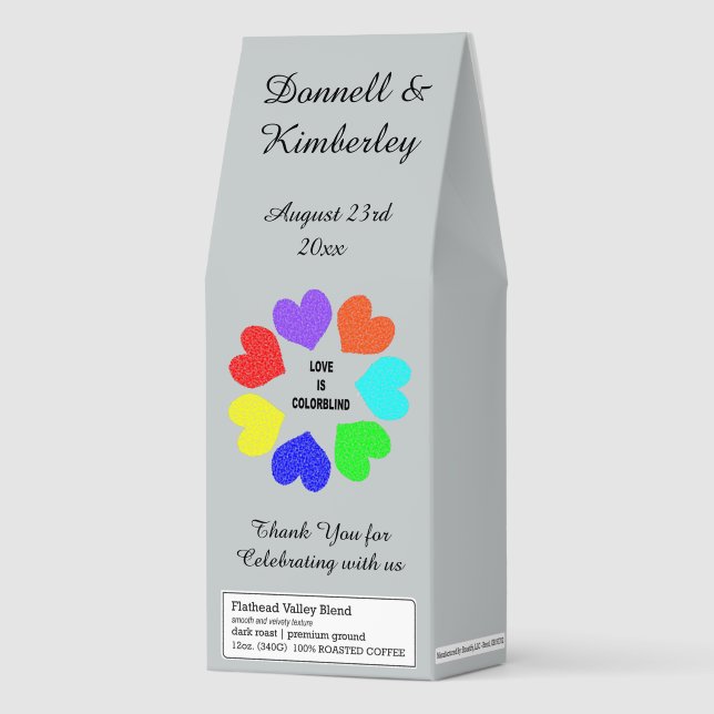 Interracial Love Rainbow Hearts Wedding Roasted Coffee (Front)
