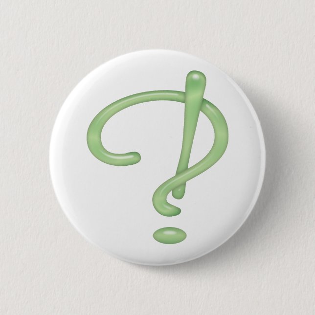 Interrobang! Green Glass Pinback Button (Front)