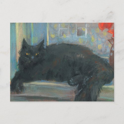 Interrupted Nap Black Cat Impressionism Painting Postcard