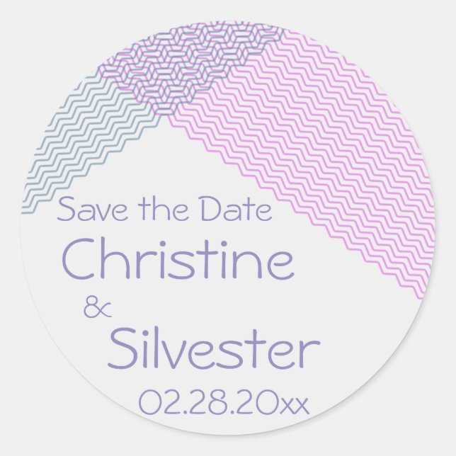 Intersecting Chevrons, save the date Classic Round Sticker (Front)