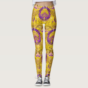 Intersex Dragon Damask - Intersex Pride Flag Color Leggings