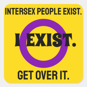 Intersex Flag Striking Message Yellow and Purple Square Sticker