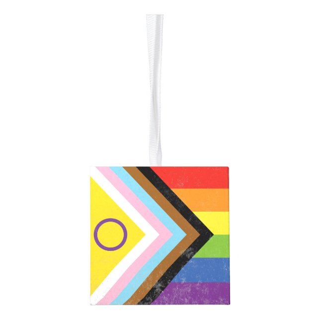 Intersex-Inclusive Progress Pride Flag Cube Ornament (Left)