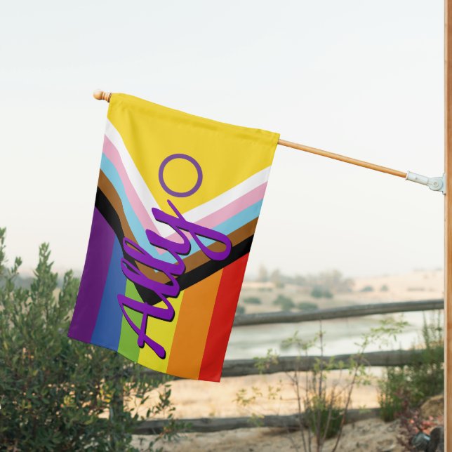 Intersex Inclusive Progress Pride Rainbow Ally House Flag (Insitu (Back))