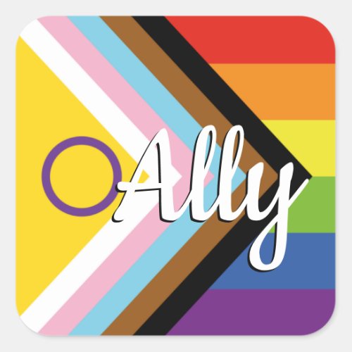 Intersex Inclusive Progress Pride Rainbow Button Square Sticker