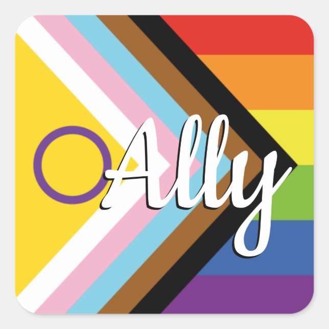 Intersex Inclusive Progress Pride Rainbow Button Square Sticker (Front)