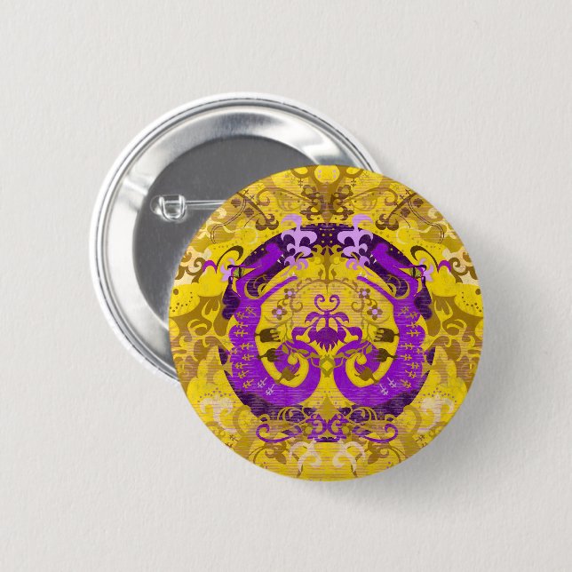 Intersex Pride Flag Colors Dragon Damask Button (Front & Back)