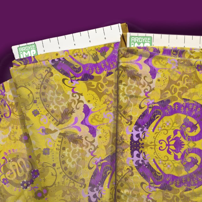 Intersex Pride Flag Colors Dragon Damask Fabric (close-up with ruler)
