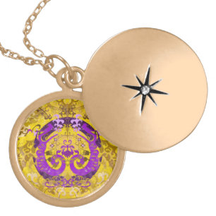 Intersex Pride Flag Colors Dragon Damask Gold Plated Necklace