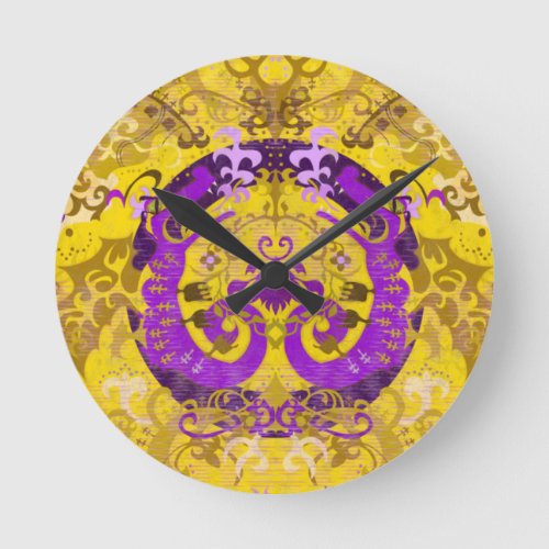 Intersex Pride Flag Colors Dragon Damask Round Clock