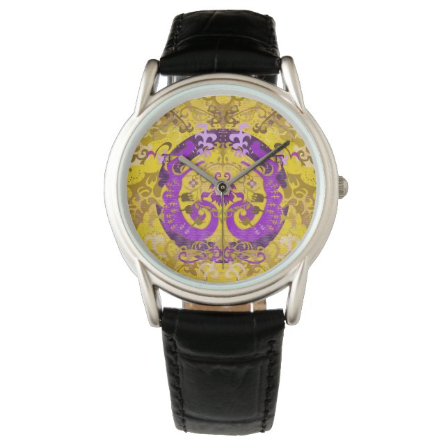 Intersex Pride Flag Colors Dragon Damask Watch (Front)