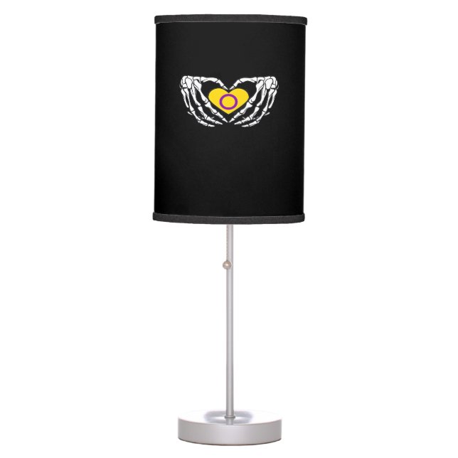 Intersex Pride Skeleton Halloween Goth Heart Class Table Lamp (Front)