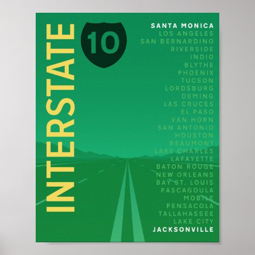 Interstate 10 I_10 Poster Green