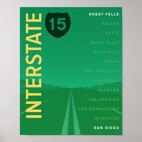 Interstate 15 I_15 Poster Green