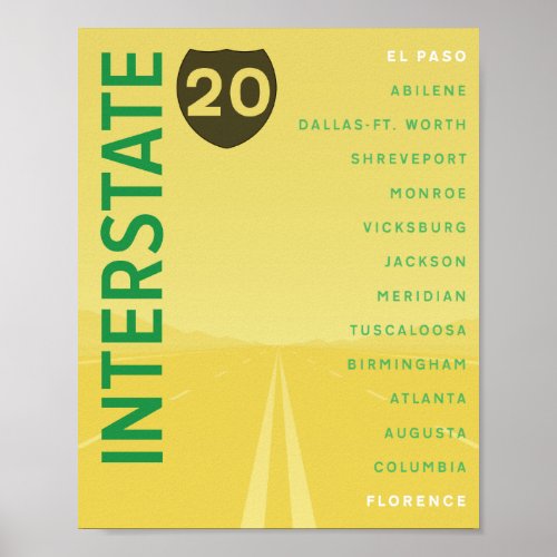 Interstate 20 I_20 Poster Yellow
