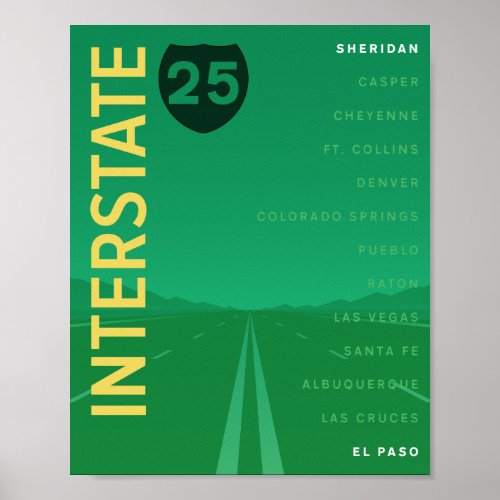 Interstate 25 I_25 Poster Green